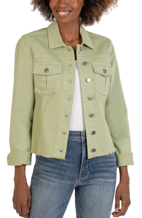 Kara Fray Hem Cotton Blend Trucker Jacket