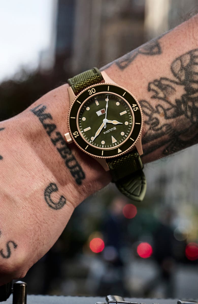 BULOVA Archive Series MIL-SHIPS Bronze NATO Strap Watch, 41mm, Alternate, color, Bronze-Tone