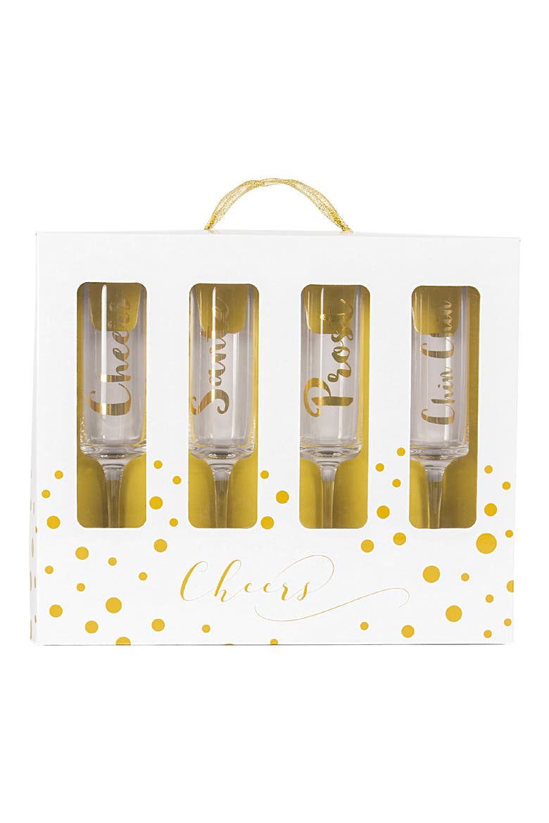 'Cheers' Champagne Flutes, Alternate, color, GOLD