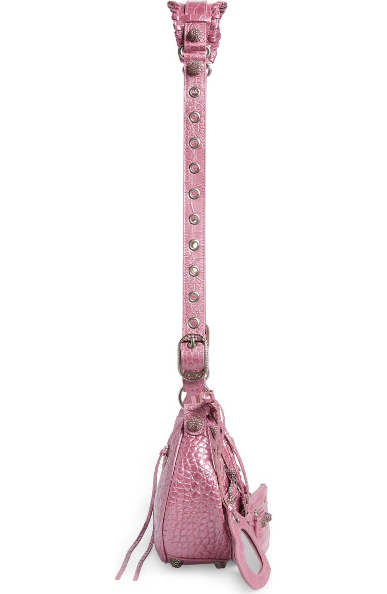 Balenciaga Le Cagole Metallic Croc Embossed Leather Shoulder Bag, Alternate, color,