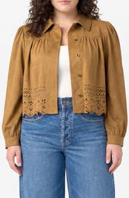 Liverpool Los Angeles Puff Sleeve Laser Cutout Jacket