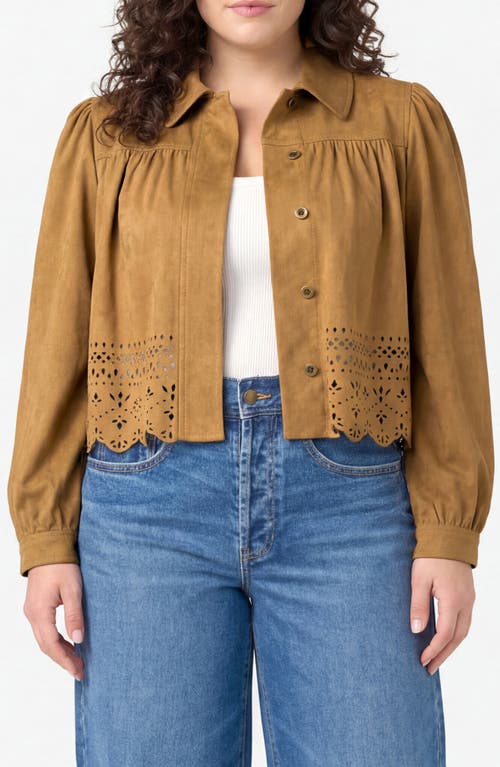 Liverpool Los Angeles Puff Sleeve Laser Cutout Jacket in Caramel at Nordstrom, Size 2X