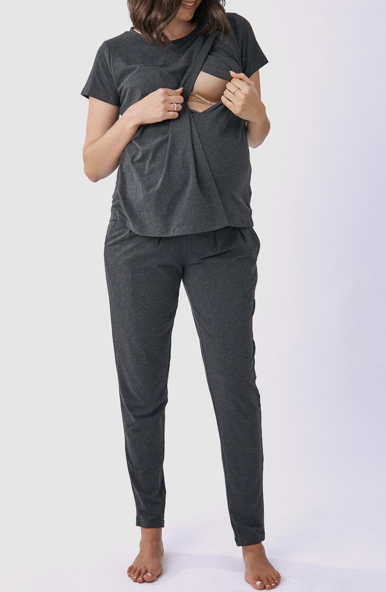 Angel Maternity Maternity/Nursing Top, Lounge Pants & Knotted Baby Gown Set, Alternate, color,