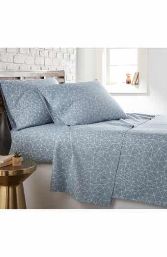 Queen Sized Modern Printed Sheet Set - Blue /White