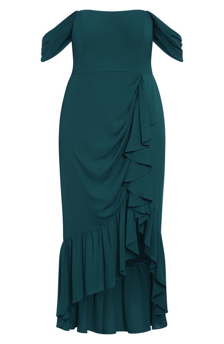 City Chic Rosabella Off the Shoulder Maxi Dress, Alternate, color, Emerald