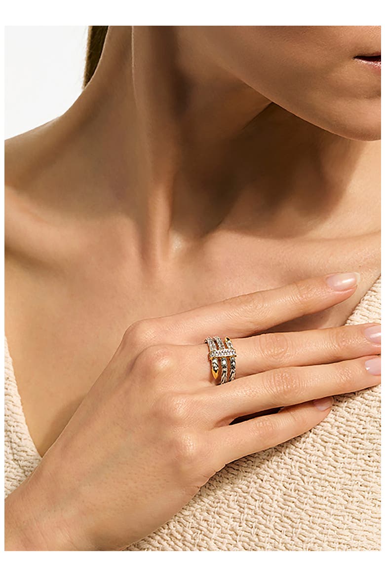 Triple Spear Flex Ring, Pavé, Alternate, color, SILVER AND GOLD