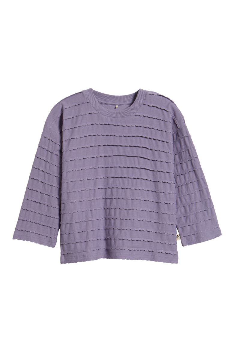 Kids' Texture Frill Long Sleeve Organic Cotton T-Shirt, Main, color, PURPLE