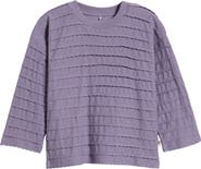 Mini Rodini Kids' Texture Frill Long Sleeve Organic Cotton T-Shirt