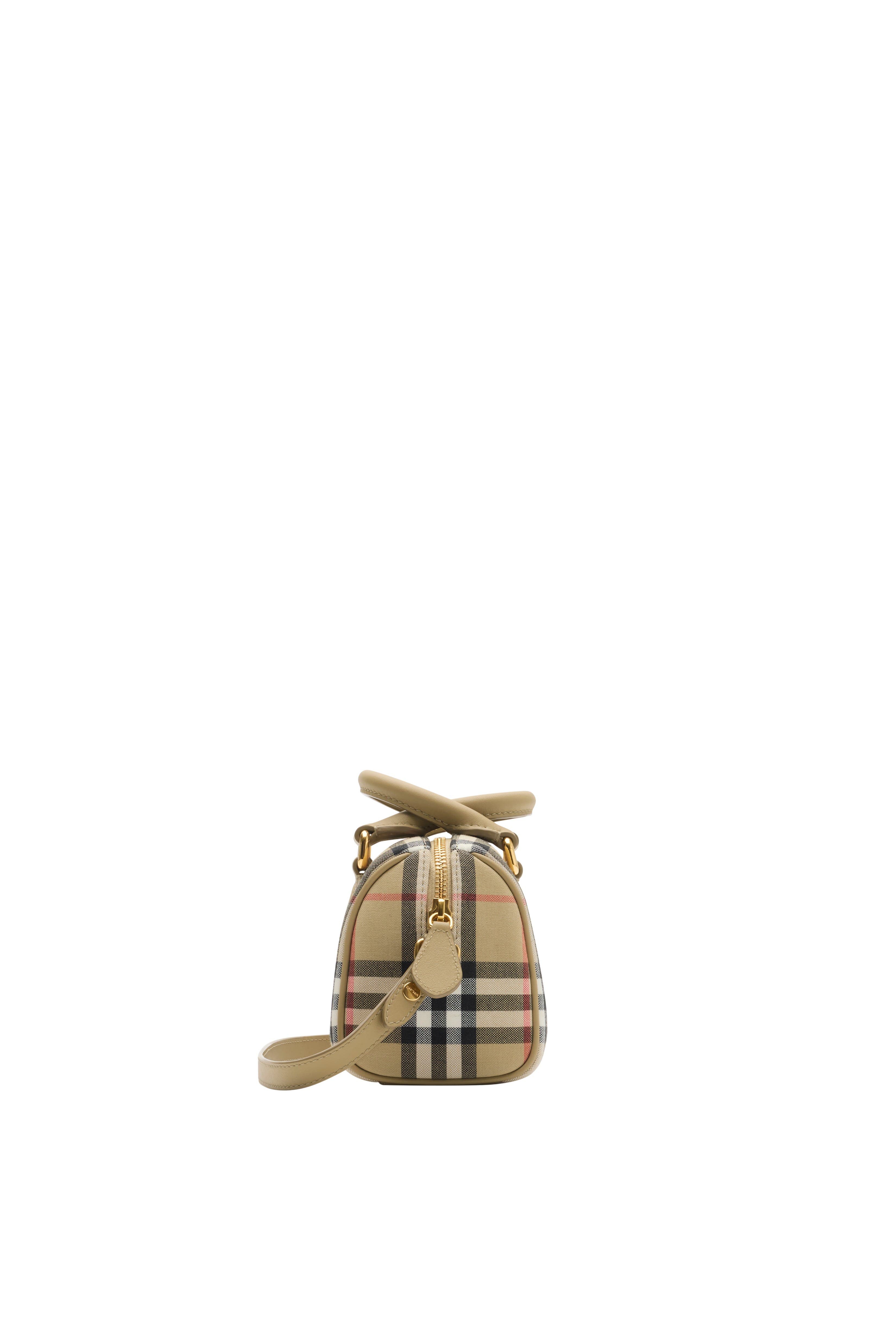 Burberry Mini Check Bowling Bag, Alternate, color, Sand Beige