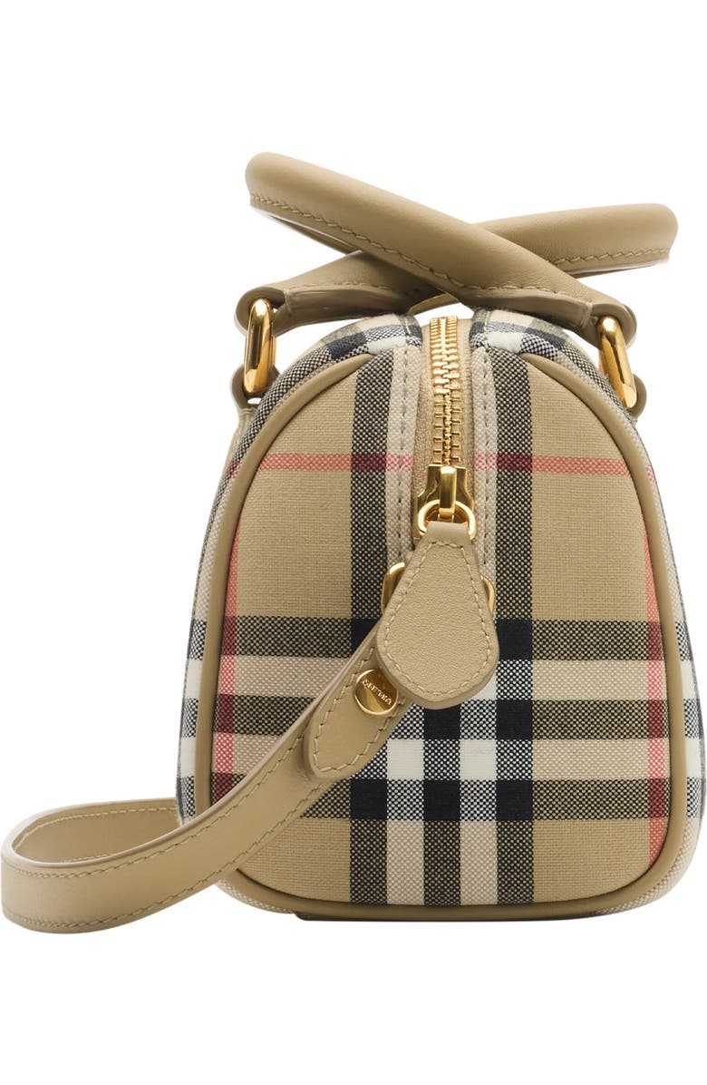 Burberry Mini Check Bowling Bag, Alternate, color, Sand Beige