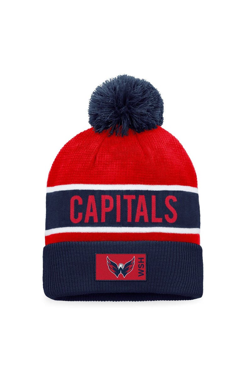 FANATICS Men's Fanatics Branded Navy/Red Washington Capitals Authentic Pro Rink Cuffed Knit Hat with Pom, Main, color, Navy