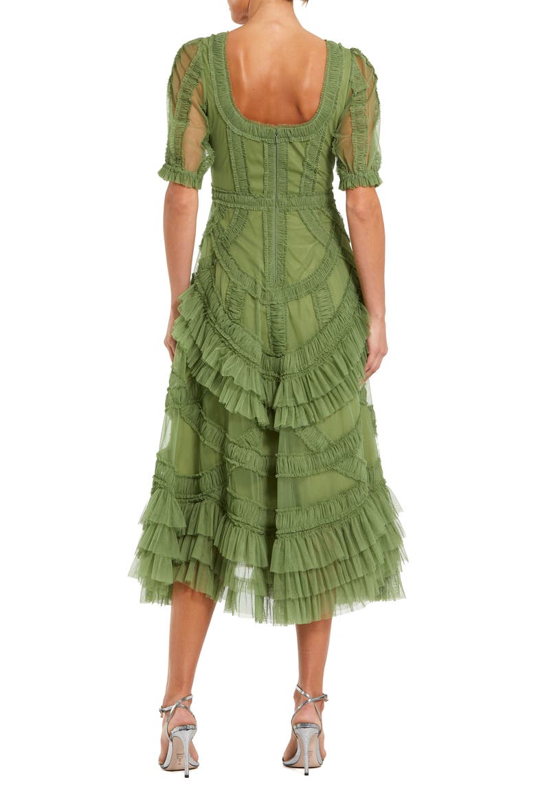 Petite Short Sleeve Mesh Mirco Ruffle Midi Dress, Alternate, color, Moss Green