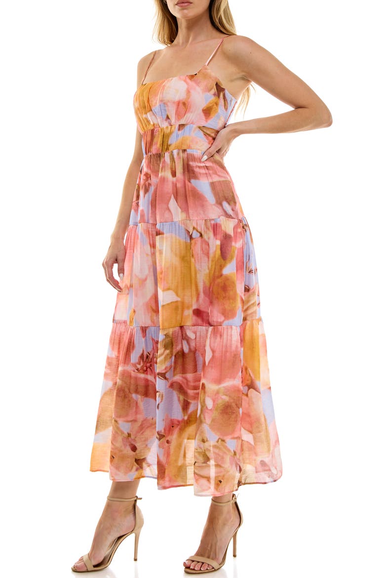 Abstract Floral Tiered Dress, Alternate, color, LAVENDER/ CORAL