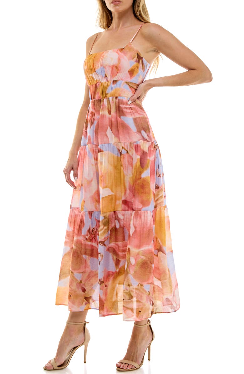 Socialite Abstract Floral Tiered Dress, Alternate, color, Lavender/ Coral