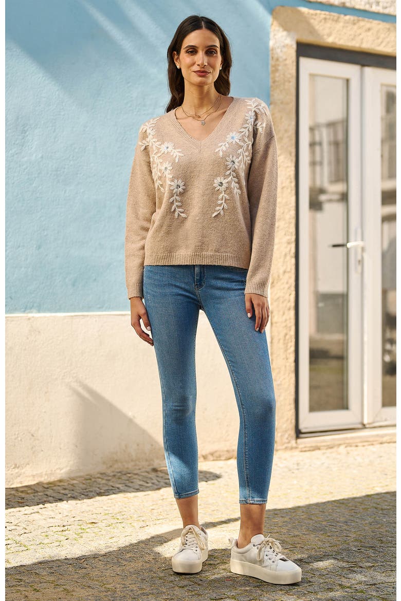 Floral Knitted Jumper, Alternate, color, Oatmeal