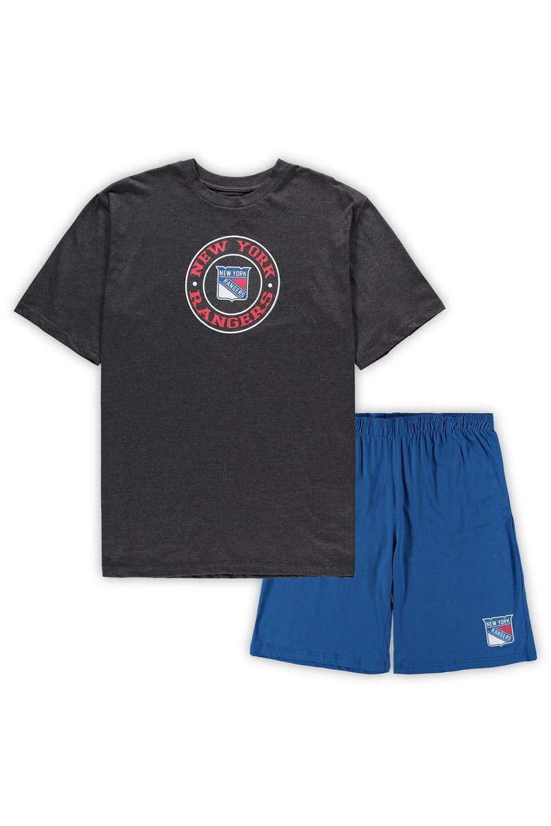 Men's Concepts Sport Blue/Heathered Charcoal New York Rangers Big & Tall T-Shirt & Shorts Sleep Set, Main, color, Blue