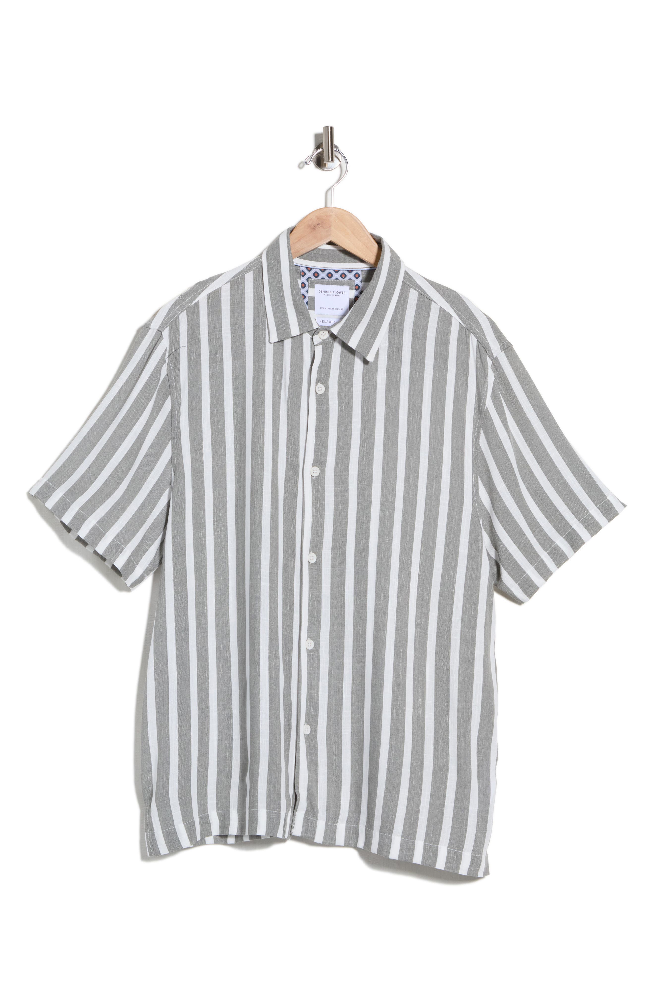 DENIM AND FLOWER Stripe Short Sleeve Button-Up Shirt