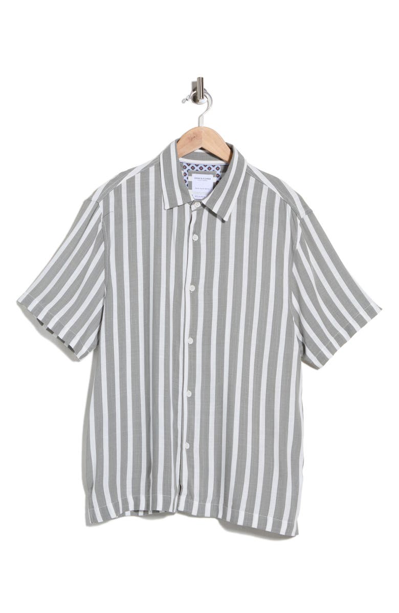 DENIM AND FLOWER Stripe Short Sleeve Button-Up Shirt, Main, color, White