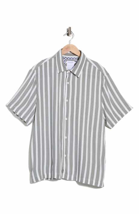DENIM AND FLOWER Stripe Short Sleeve Button-Up Shirt