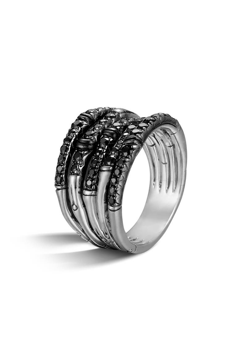 'Bamboo - Lava' Wide Pavé Sapphire Stack Ring, Main, color, SILVER/ BLACK SAPPHIRE