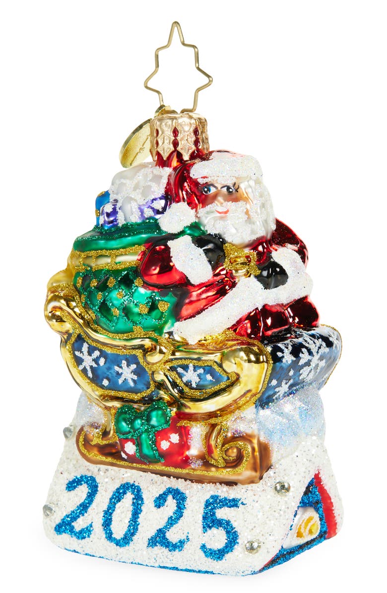 Christopher Radko Rooftop Parking Santa 2025 Ornament, Main, color, Blue/ Red Multi