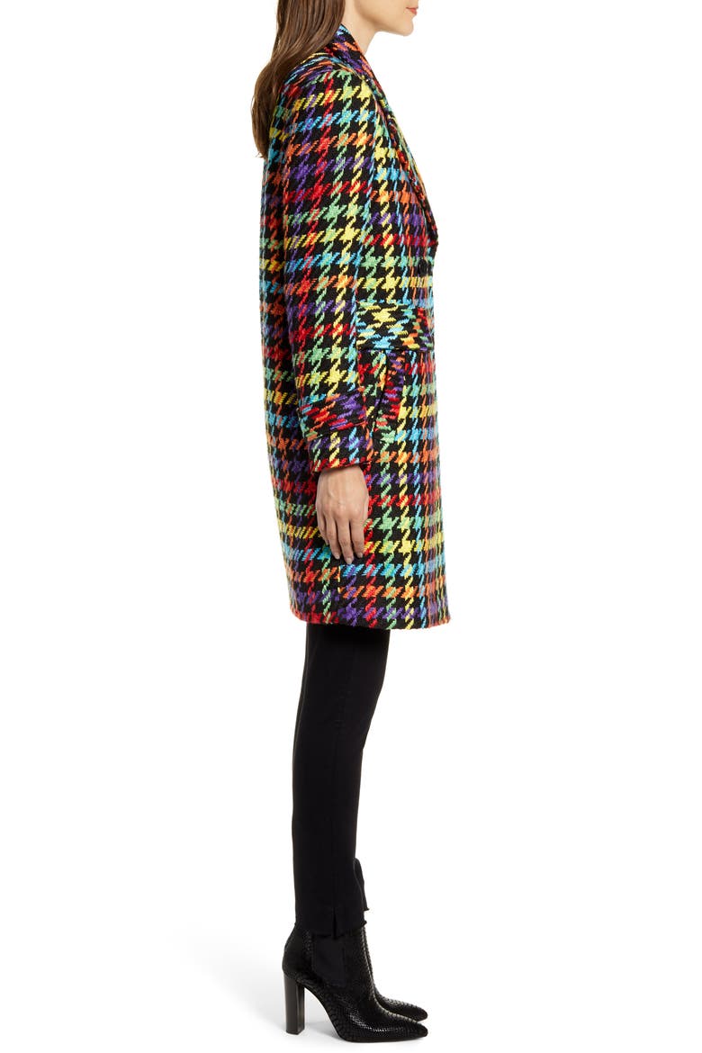 Double Breasted Pop Plaid Reefer Coat, Alternate, color, BLK POP PLAID