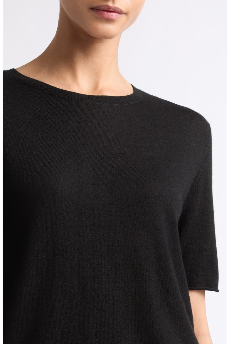 Ari Short Sleeve Cashmere Sweater, Alternate, color, BLACK