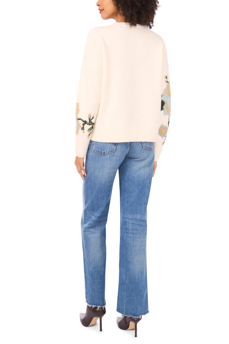 Flower Crewneck Sweater, Alternate, color, VANILLA ICE/ COOL MINT