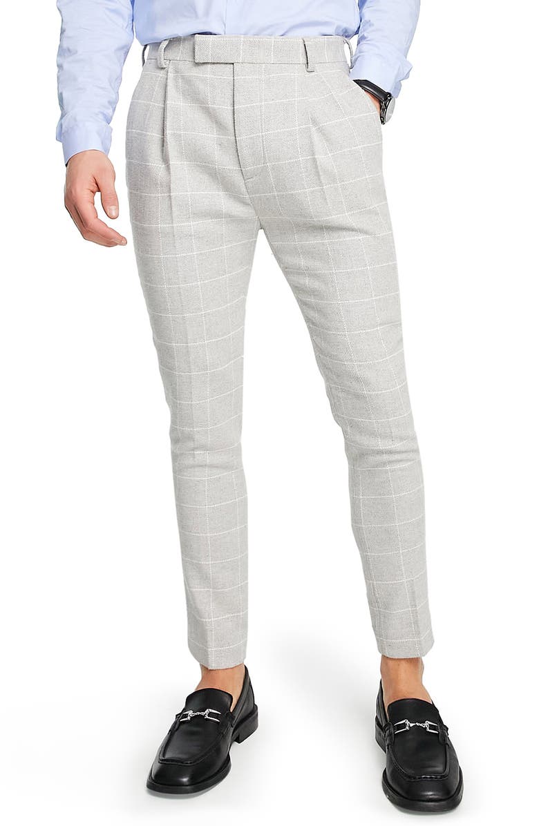 ASOS DESIGN Windowpane Plaid Tapered Smart Trousers, Main, color,
