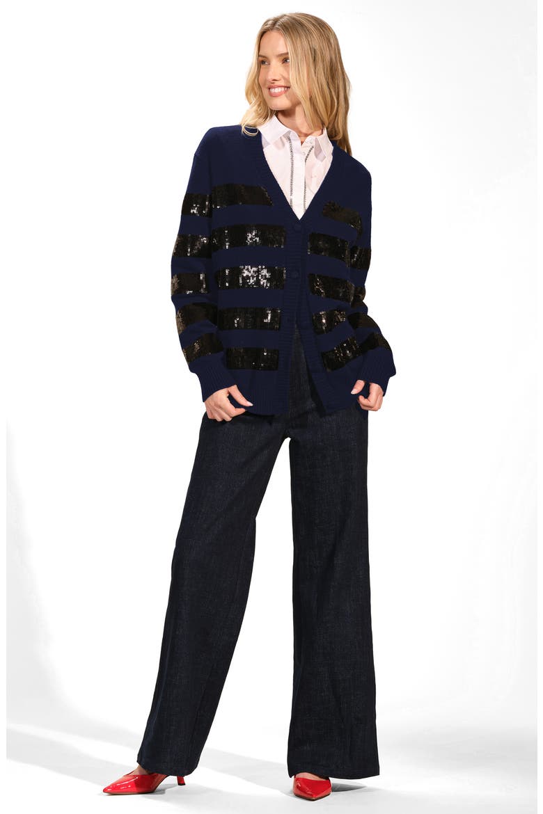 Stripe Sequin Cardigan, Alternate, color, NAVY/ BLACK