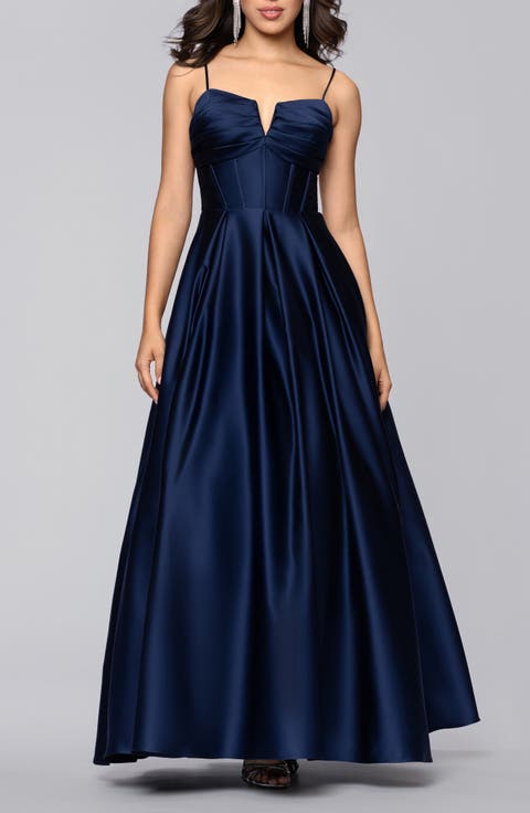 Notch Neck Satin Ballgown