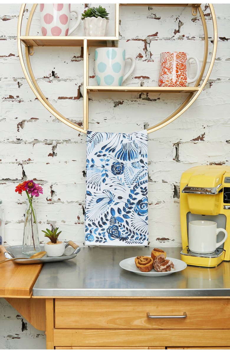 carol & frank Navy Floral Printed Cotton Kitchen Towel, Alternate, color, Blue