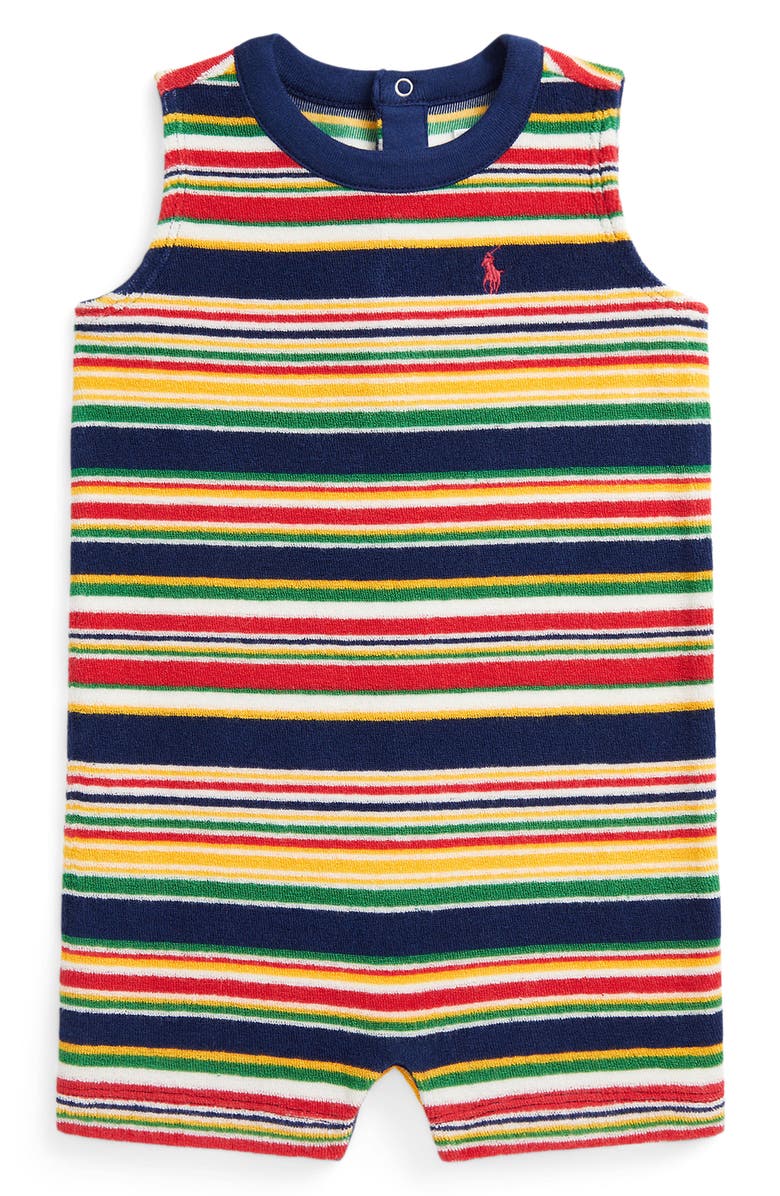 Ralph Lauren Stripe Sleeveless Cotton Terry Romper, Main, color, 