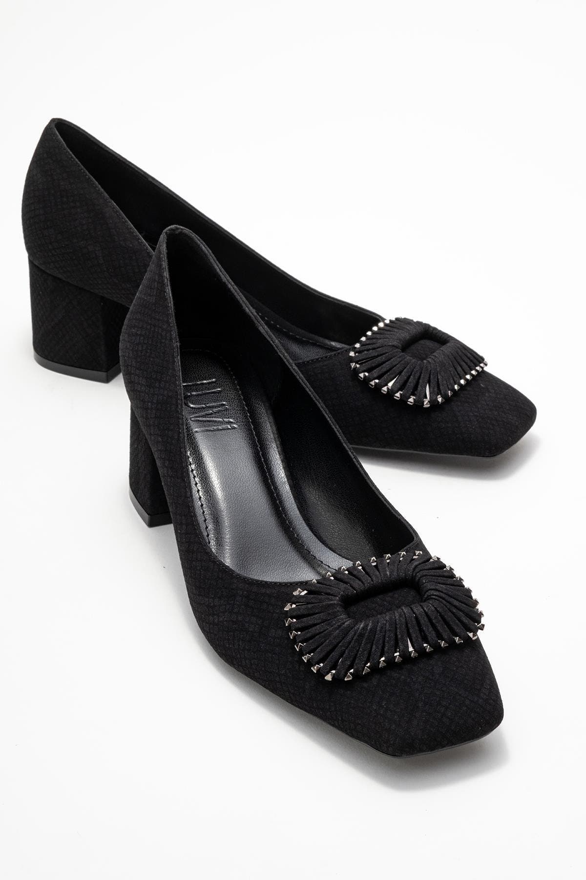 Prologue Shoes Velora Buckle Square Toe Block Heel Pump, Alternate, color, Black Pattern