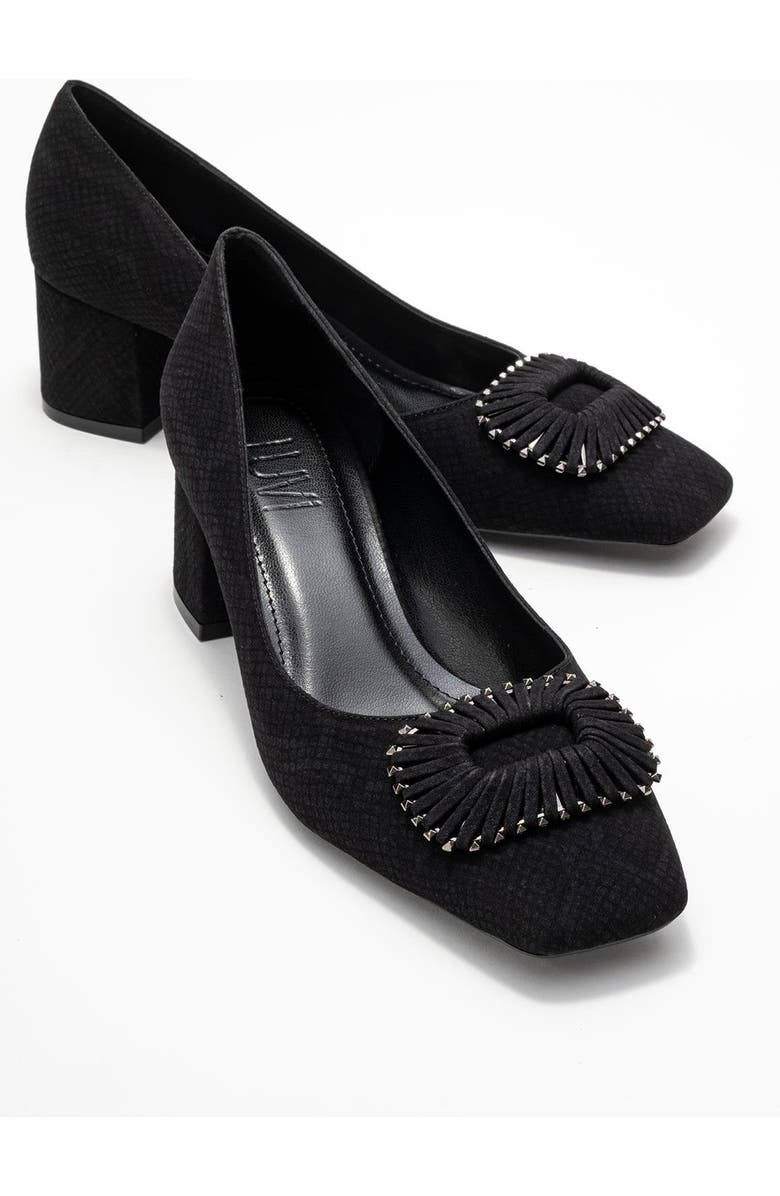 Prologue Shoes Velora Buckle Square Toe Block Heel Pump, Alternate, color, Black Pattern