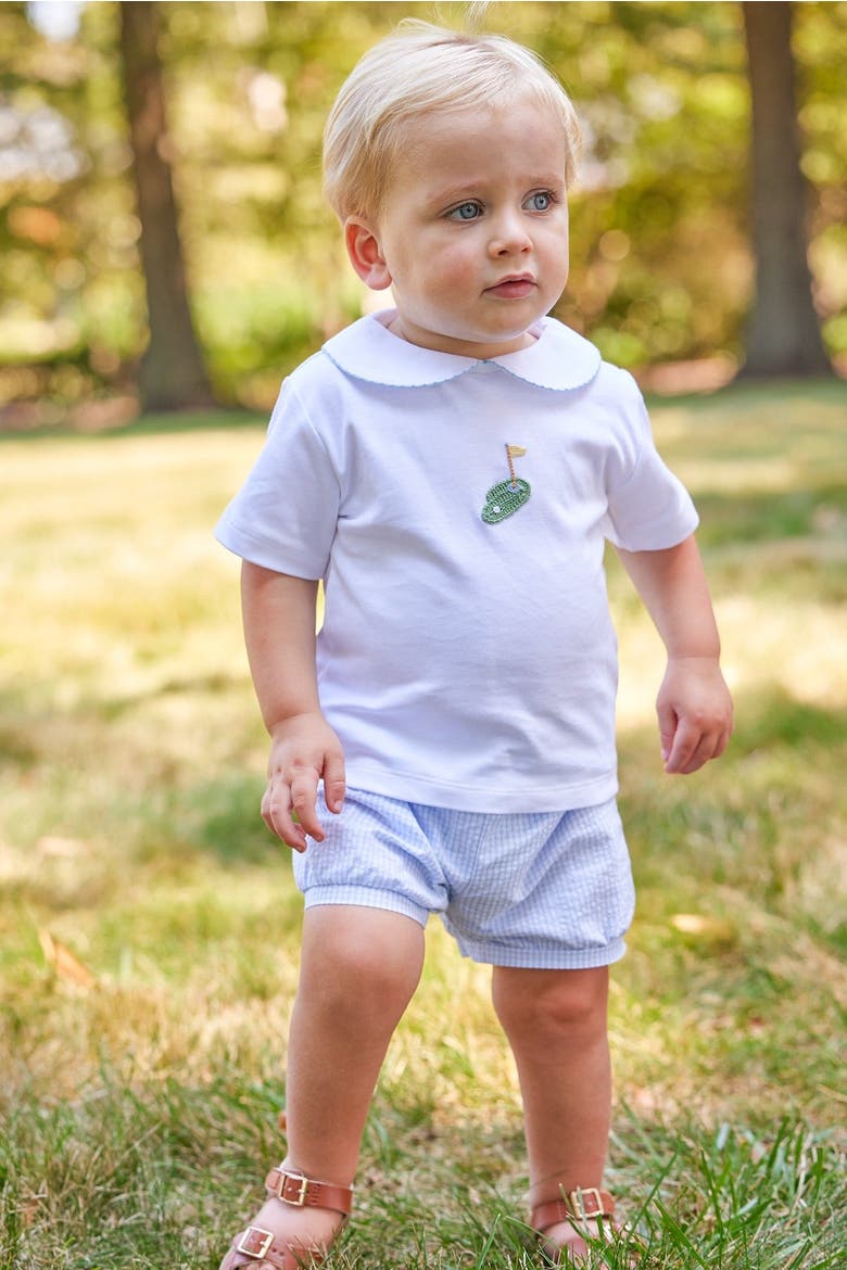 Kids' Banded Short, Alternate, color, Light Blue Seersucker Gingham