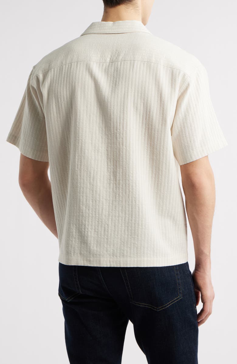 FRAME Jacquard Stripe Cotton & Linen Blend Camp Shirt, Alternate, color, White Sand