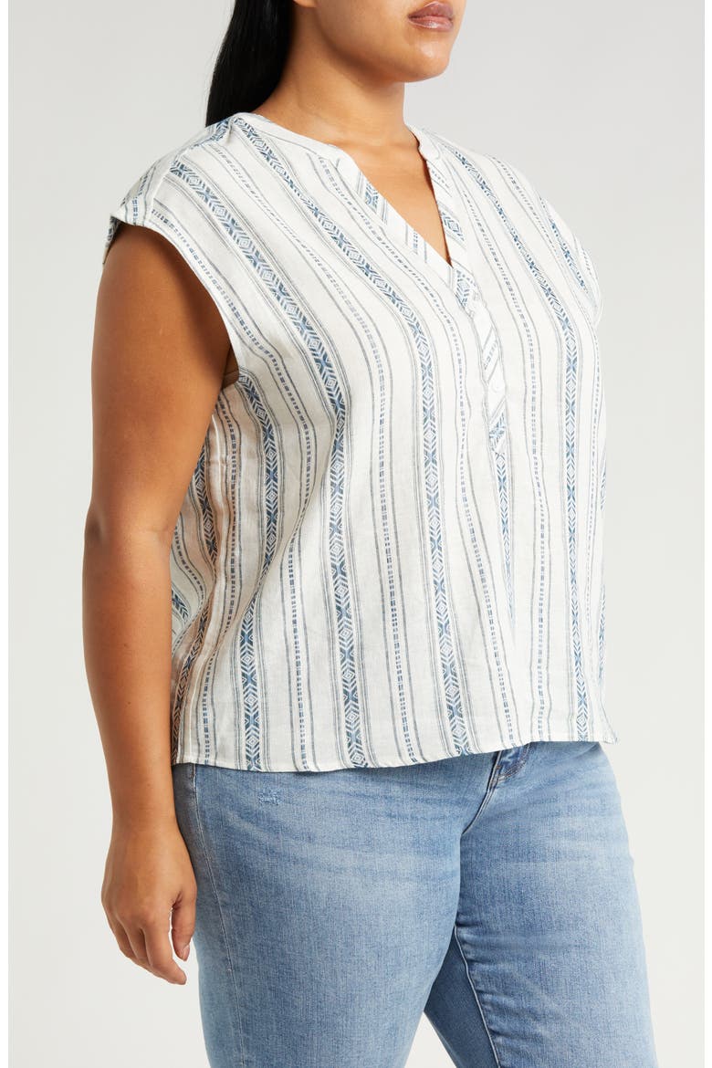 Stripe Cap Sleeve Linen Blend Button-Up Top, Alternate, color, NOVELTY CREAM STRIPE