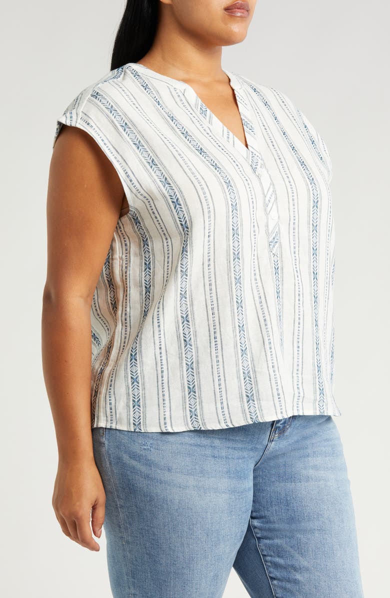 Liverpool Los Angeles Stripe Cap Sleeve Linen Blend Button-Up Top, Alternate, color, Novelty Cream Stripe