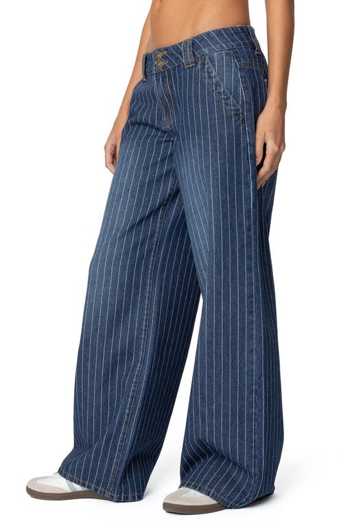 Edikted Cory Stripe Low Rise Wide Leg Jeans In Blue