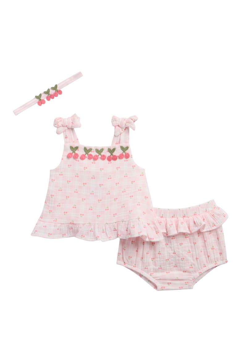 Cherry Gingham Tank, Bloomers & Headband Set, Main, color, ICY PINK
