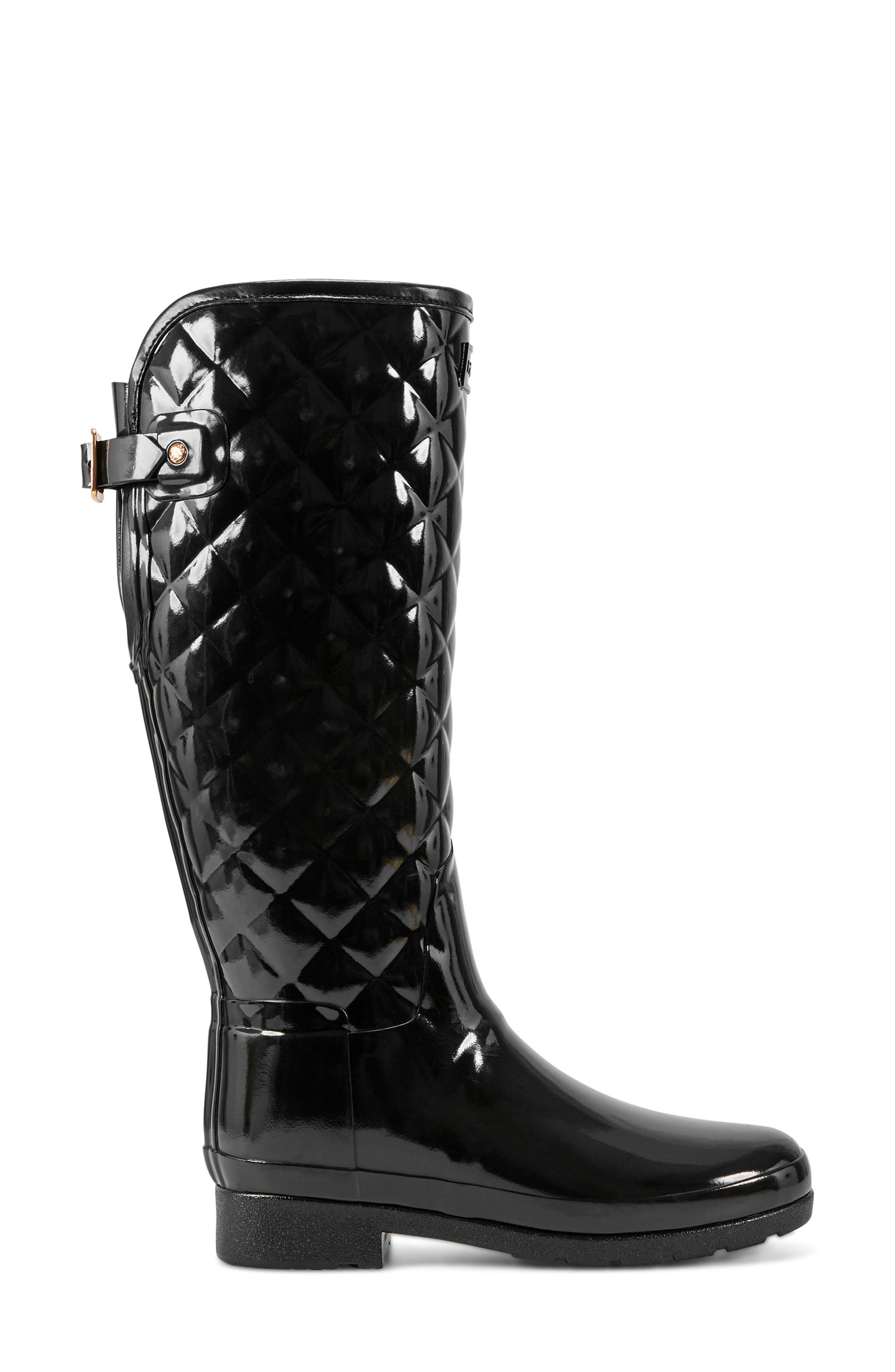 Hunter Original Refined High Gloss Quilted Waterproof Rain Boot, Alternate, color, Black