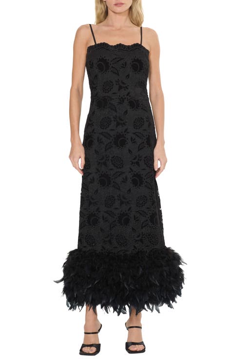 Aurora Lace Sheath Dress with Feather Hem