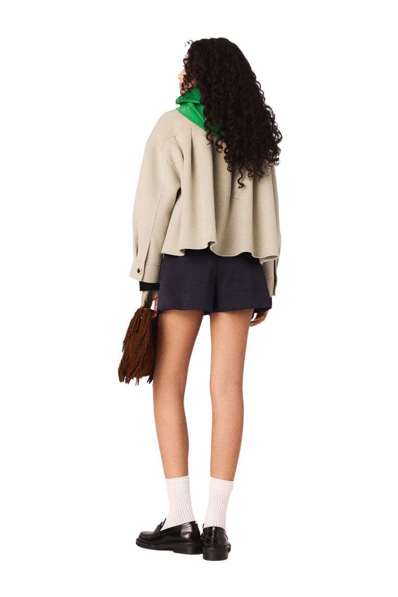 Short pleated-back wool jacket, Alternate, color, Beige