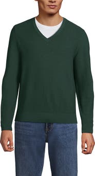 Lands' End Long Sleeve Washable Merino Wool V Neck Sweater
