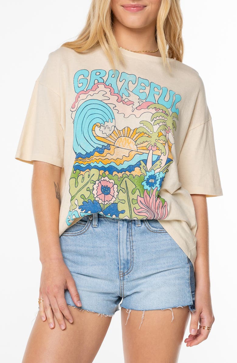 Roxy Grateful for Nature Oversize Cotton Graphic T-, Main, color, Parchment Grateful For Nature