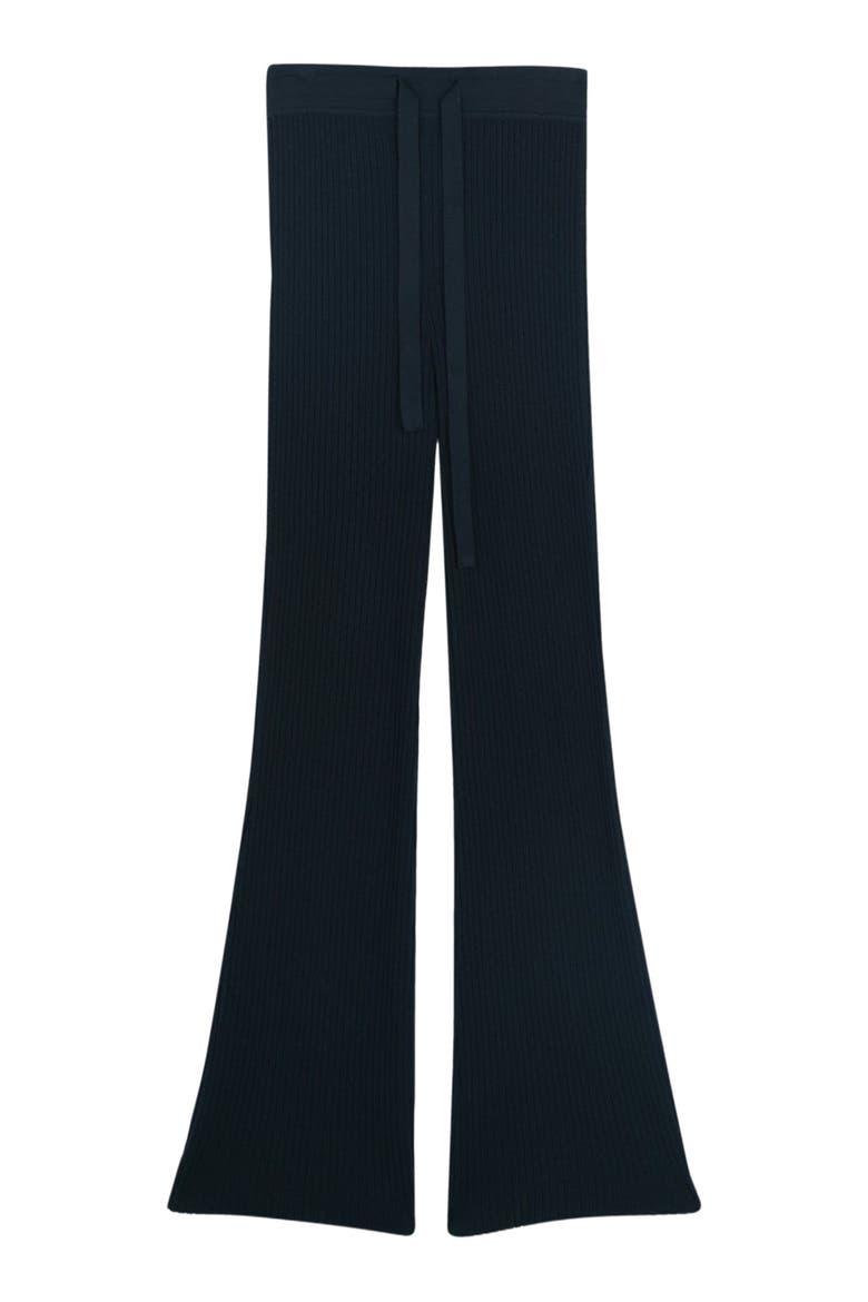 Drawstring Ribbed Cotton Silk Cashmere Blend Flares, Alternate, color, black