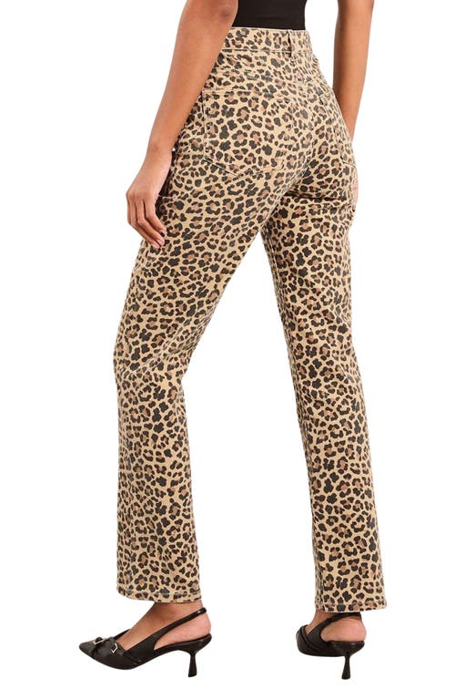 Lipsy Leopard Print High Waist Straight Leg Jeans In Brown