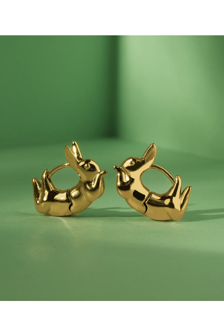Rabbit Earrings, Alternate, color, Gold