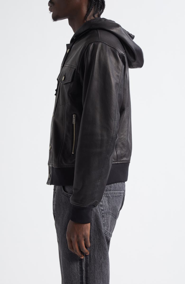 Undercover Hooded Leather Blouson Jacket, Alternate, color, Black